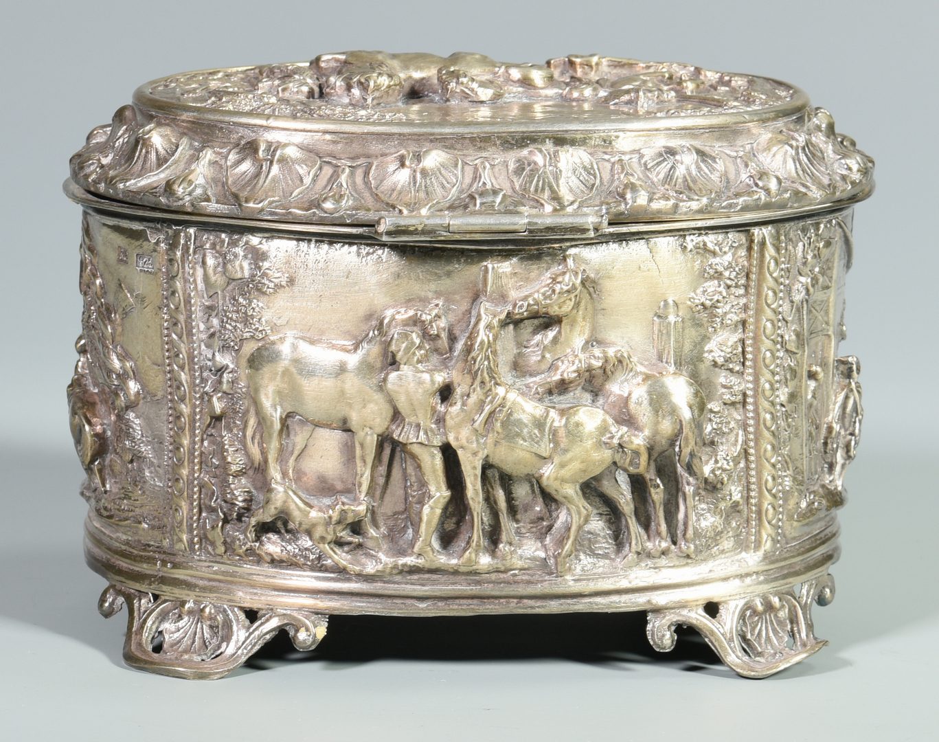 Lot 461: 5 Sterling Horse Related Items inc. Jewel box
