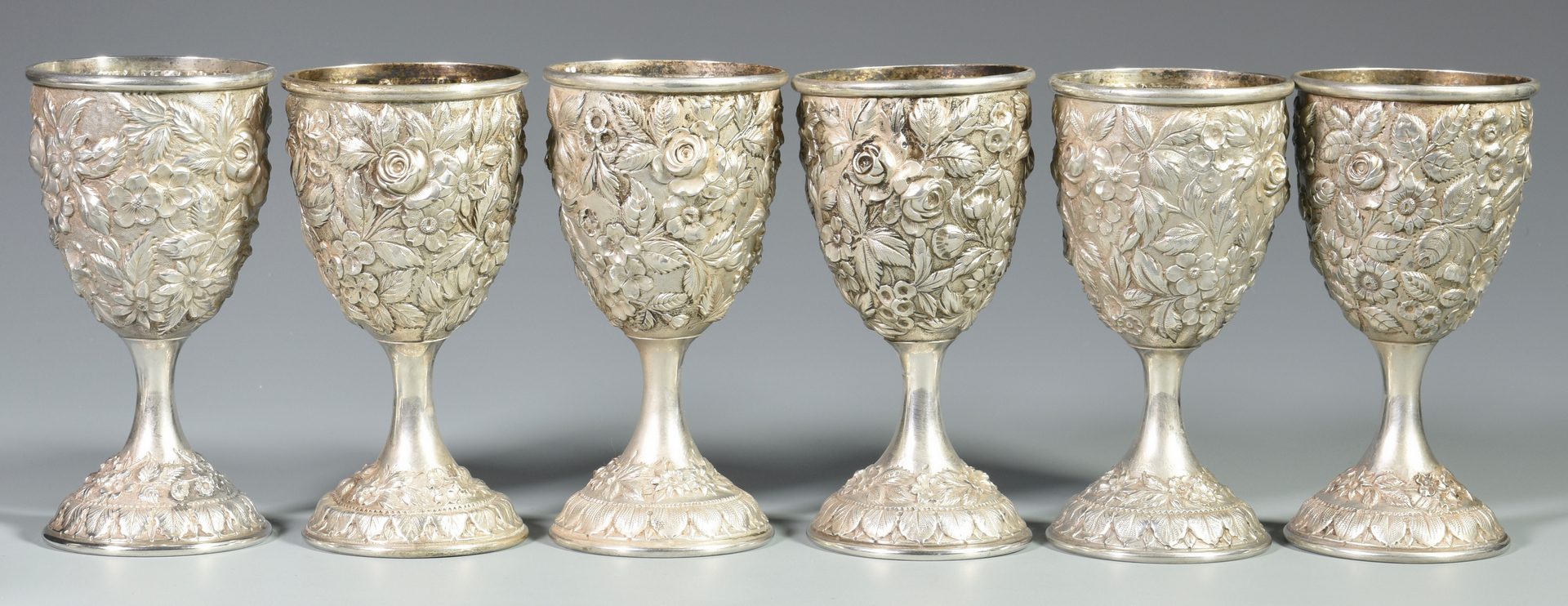 Lot 47: 12 Baltimore Sterling Silver Repousse Goblets