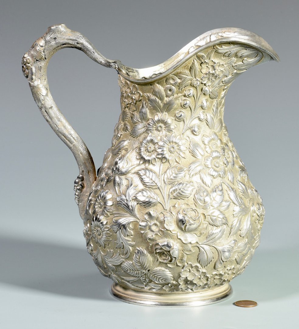 Lot 48: Baltimore Sterling Silver Repousse Floral Pitcher