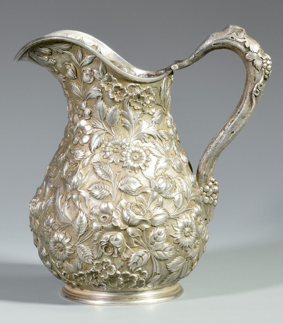 Lot 48: Baltimore Sterling Silver Repousse Floral Pitcher