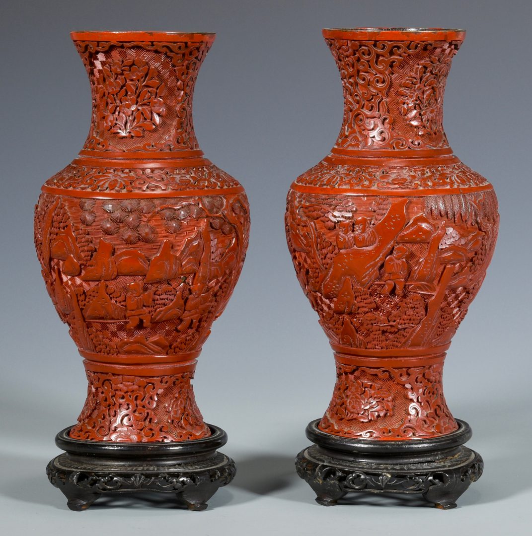 Lot 4: Chinese Cinnabar Vases & Box