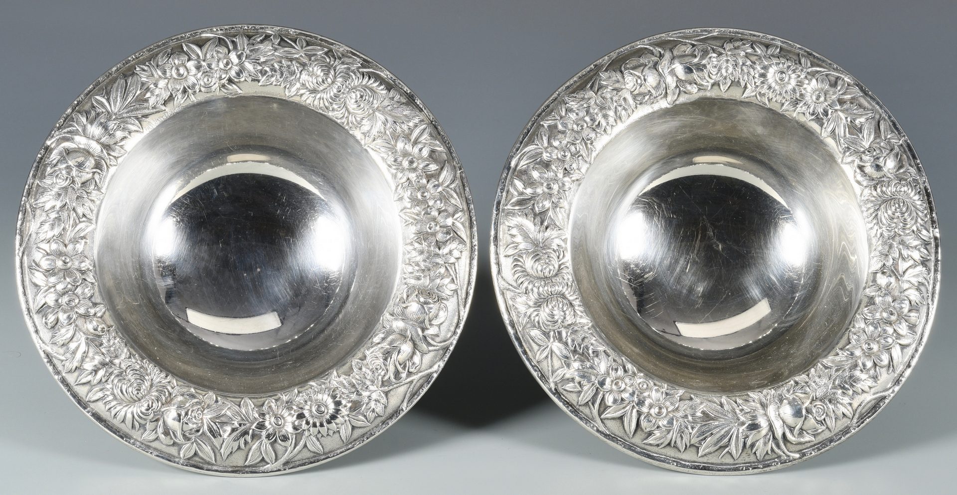 Lot 50: Pair S. Kirk & Son Repousse Sterling Compotes