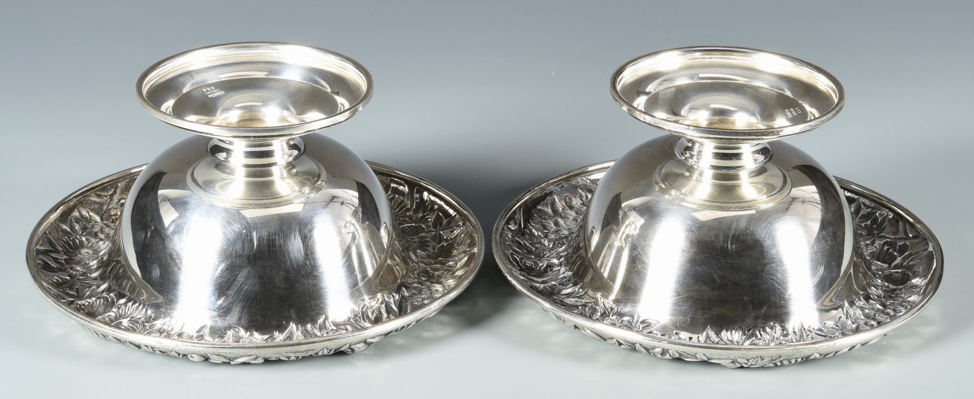 Lot 50: Pair S. Kirk & Son Repousse Sterling Compotes