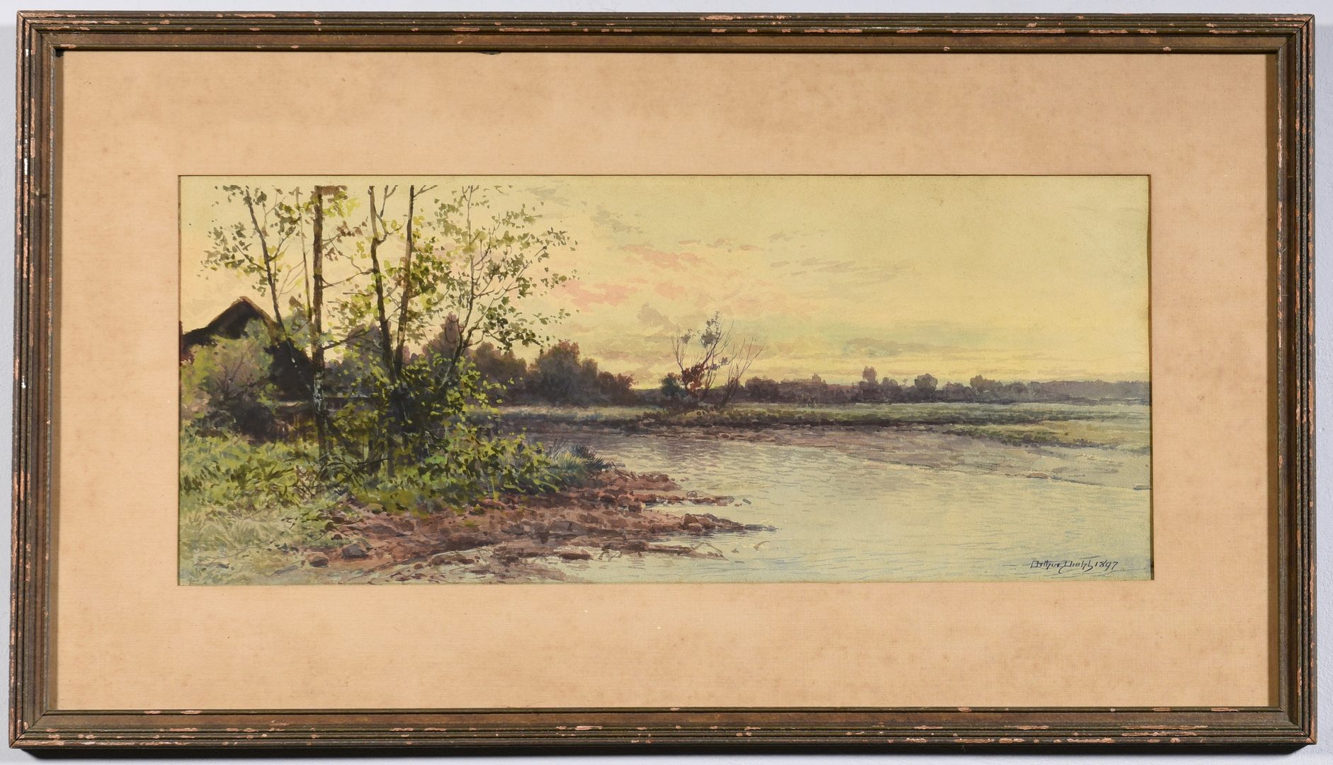 Lot 523: Arthur Diehl Watercolor of Waterway
