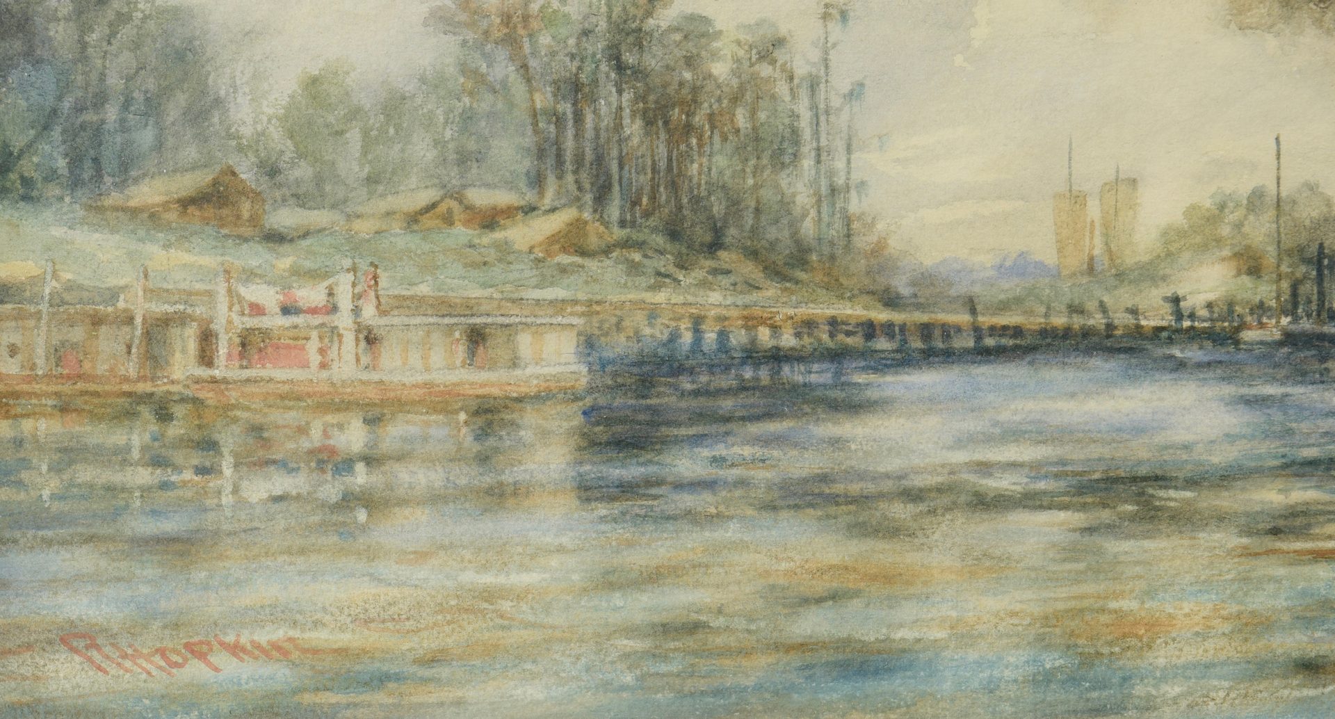 Lot 548: Robert Hopkin Landscape with Riverboat