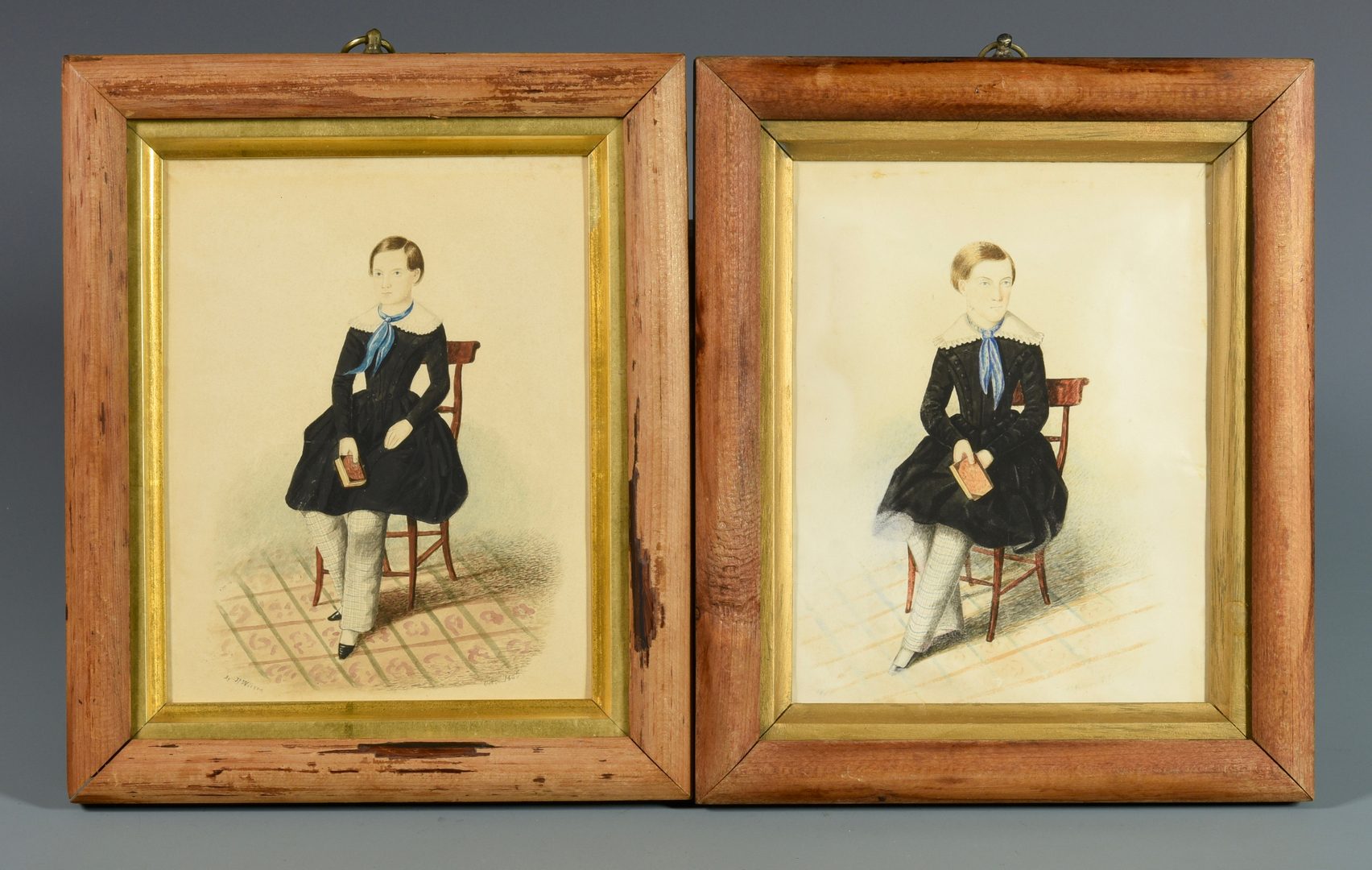 Lot 552: Pair of Watercolor Portraits of Seated Children