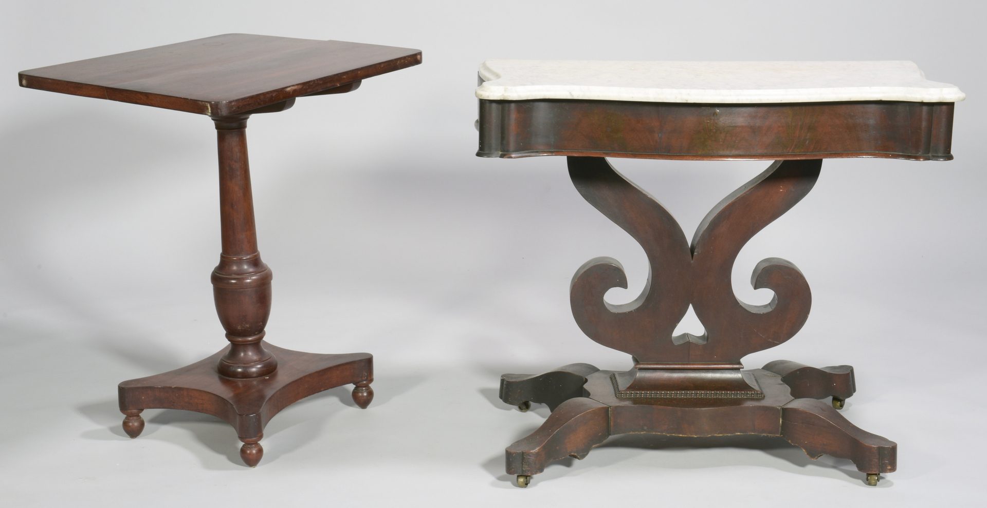 Lot 583: Classical Tilt top and Marble Top Pier Table, 2 items