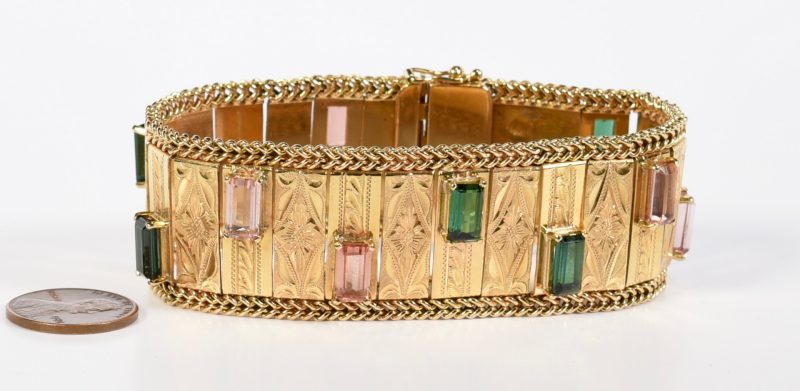 Lot 58: 18K Vintage Tourmaline Bracelet, 63.2 grams