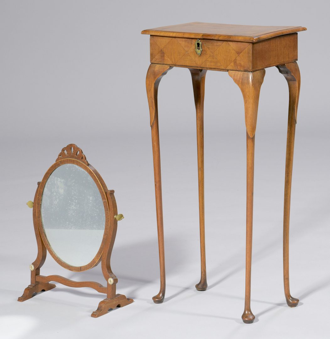 Lot 597: Petite Parquetry Table plus Shaving Mirror