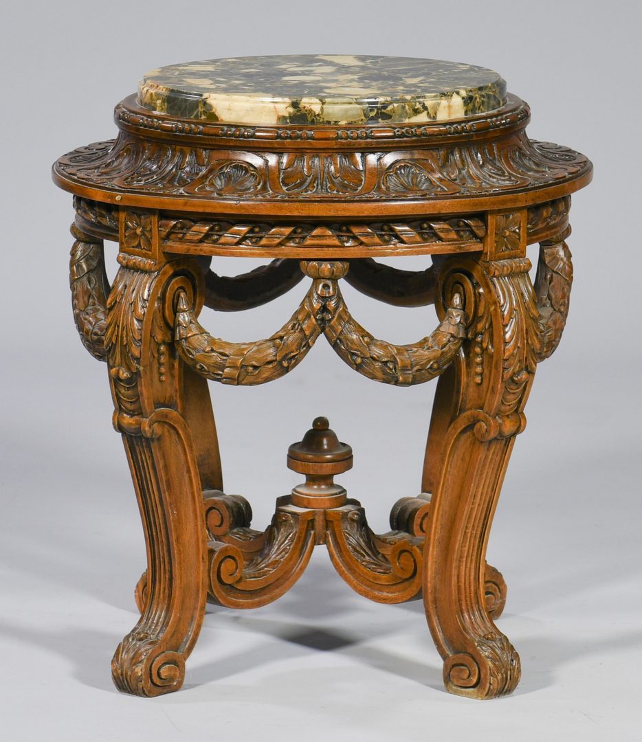 Lot 598: Continental Carved Stand w/ Marble Inset Top