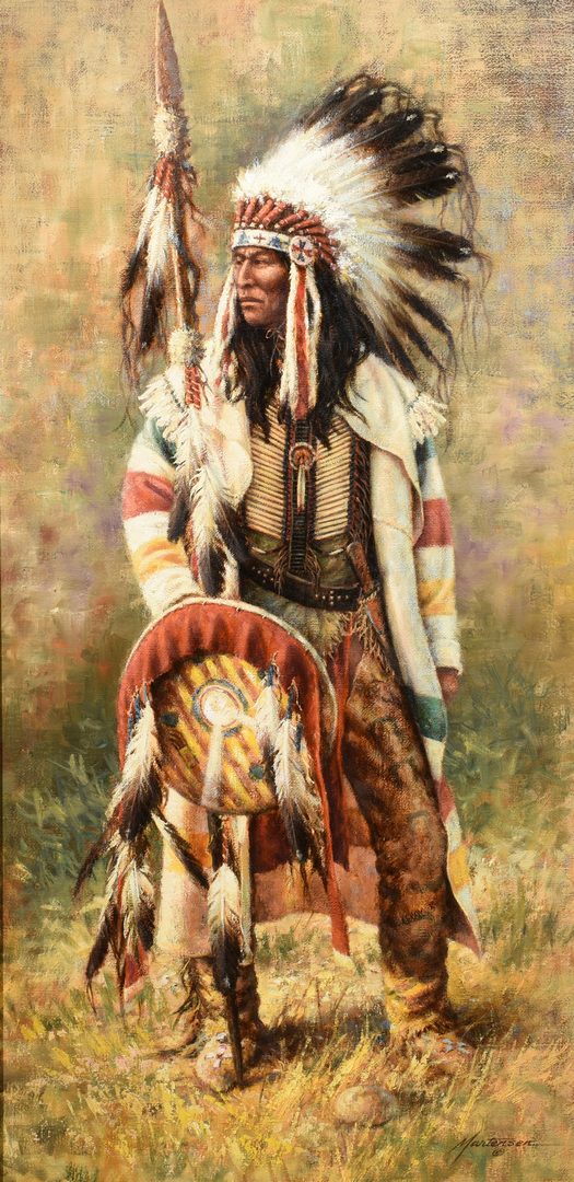 Lot 610: M. Martensen, large oil of Indian Chief
