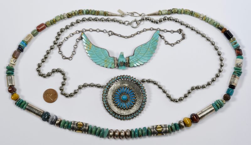 Lot 620: 3 Silver, Turquoise Necklaces inc. Singer