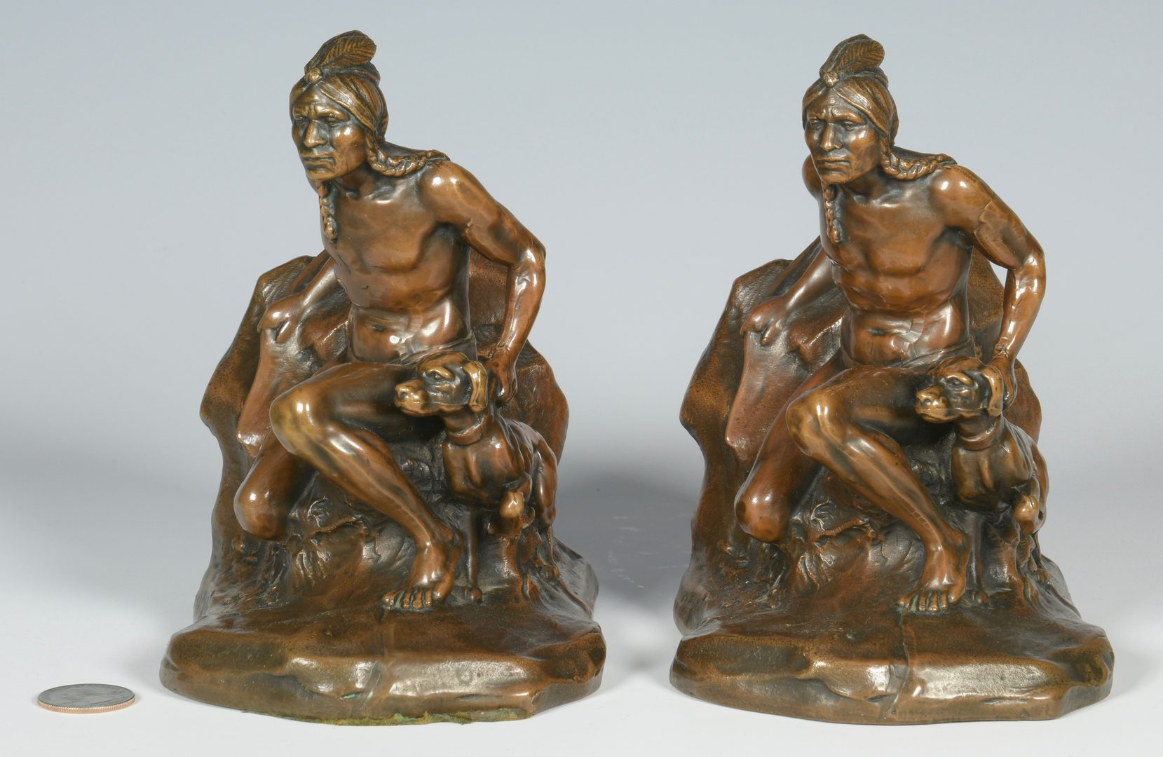 Lot 626: Pair Bronze-clad Bookends, Native American