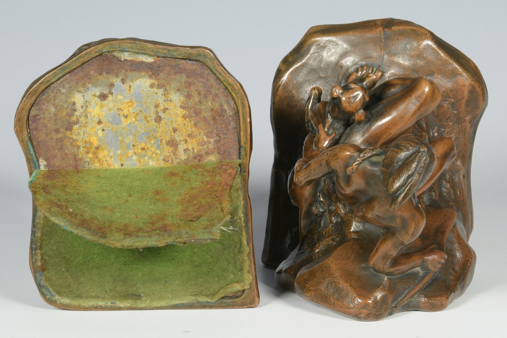 Lot 626: Pair Bronze-clad Bookends, Native American