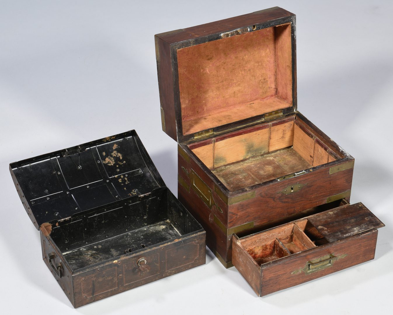 Lot 628: 19th c. Travel Boxes with Child's Chair