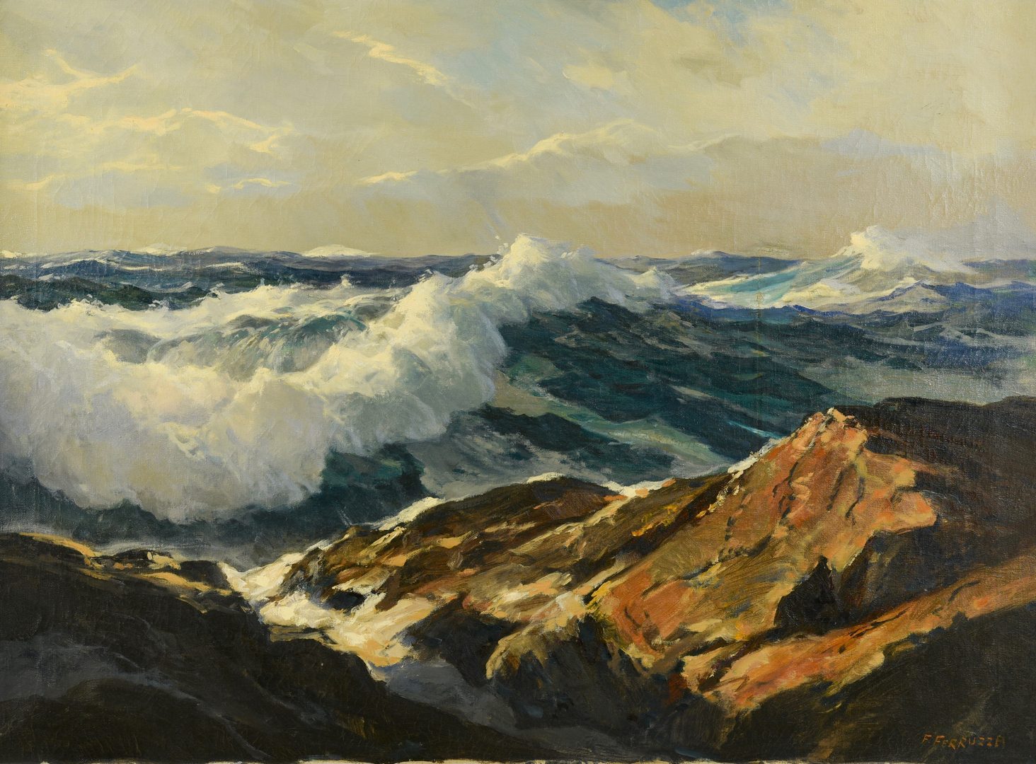 Lot 640: Frank Ferruzza Oil on Canvas Seascape