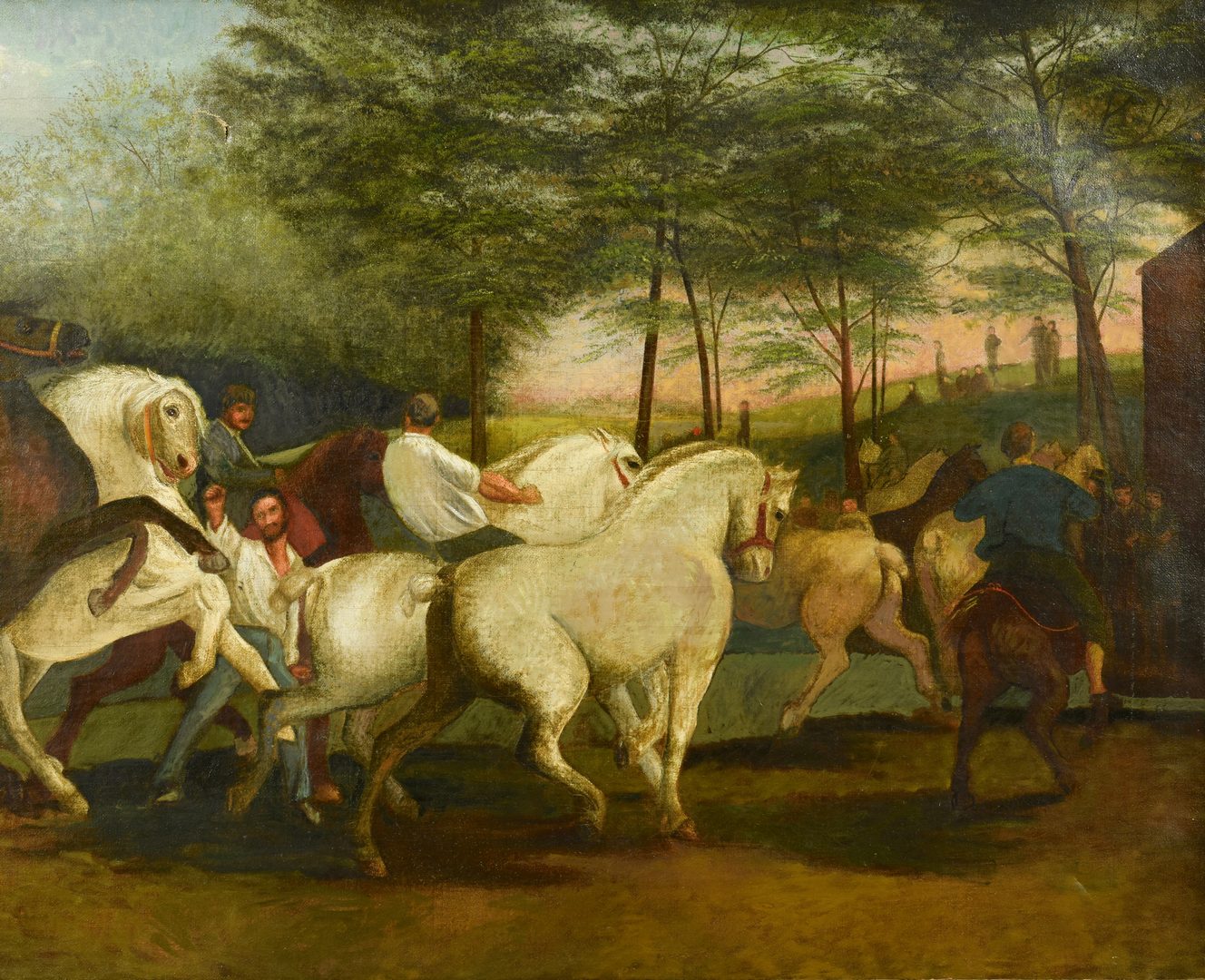 Lot 641: Panoramic Oil on Canvas Horse Procession