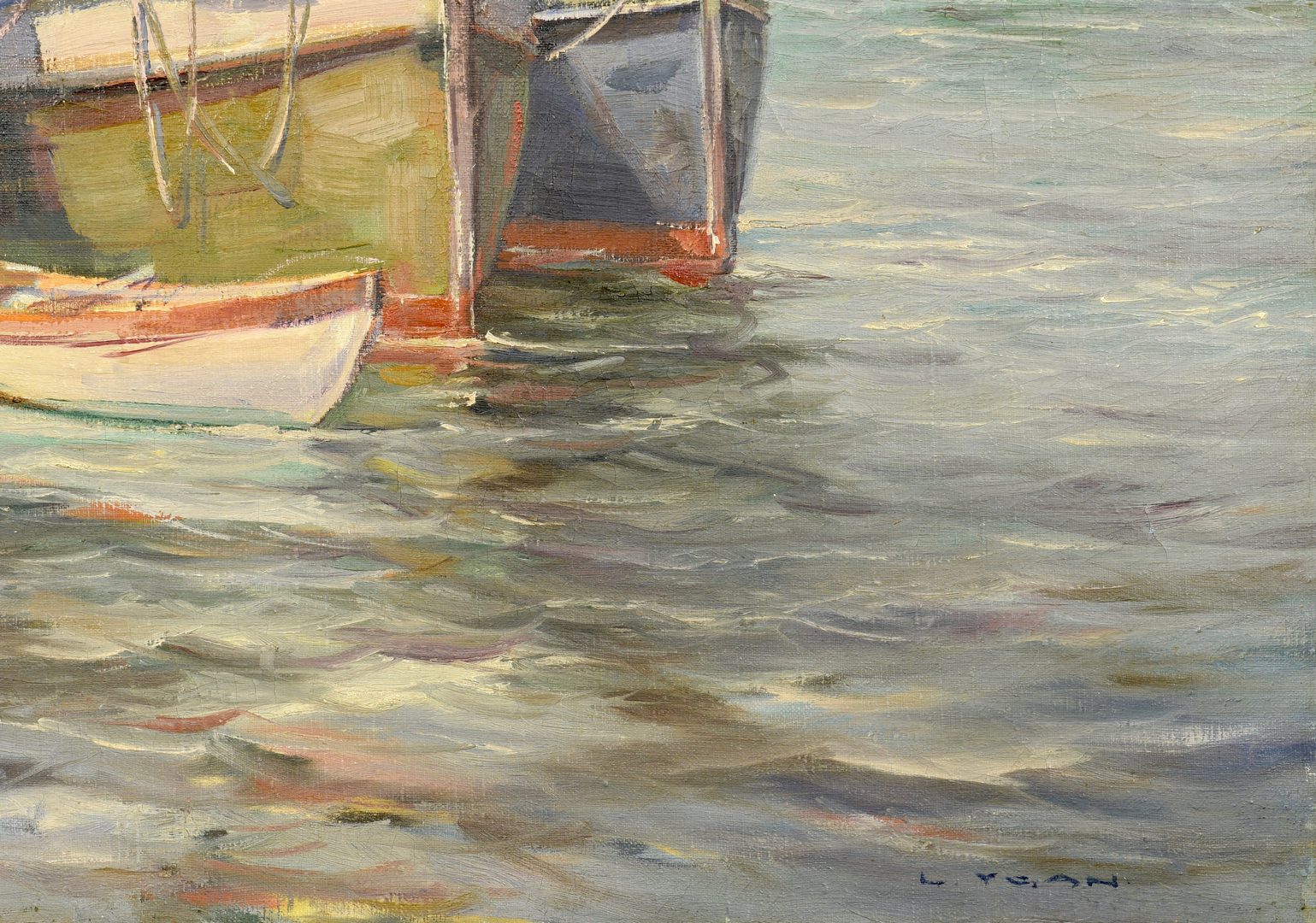Lot 644: New England Oil on Canvas Harbor Scene, De Nagy