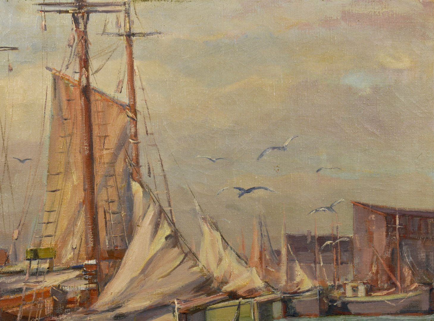 Lot 644: New England Oil on Canvas Harbor Scene, De Nagy