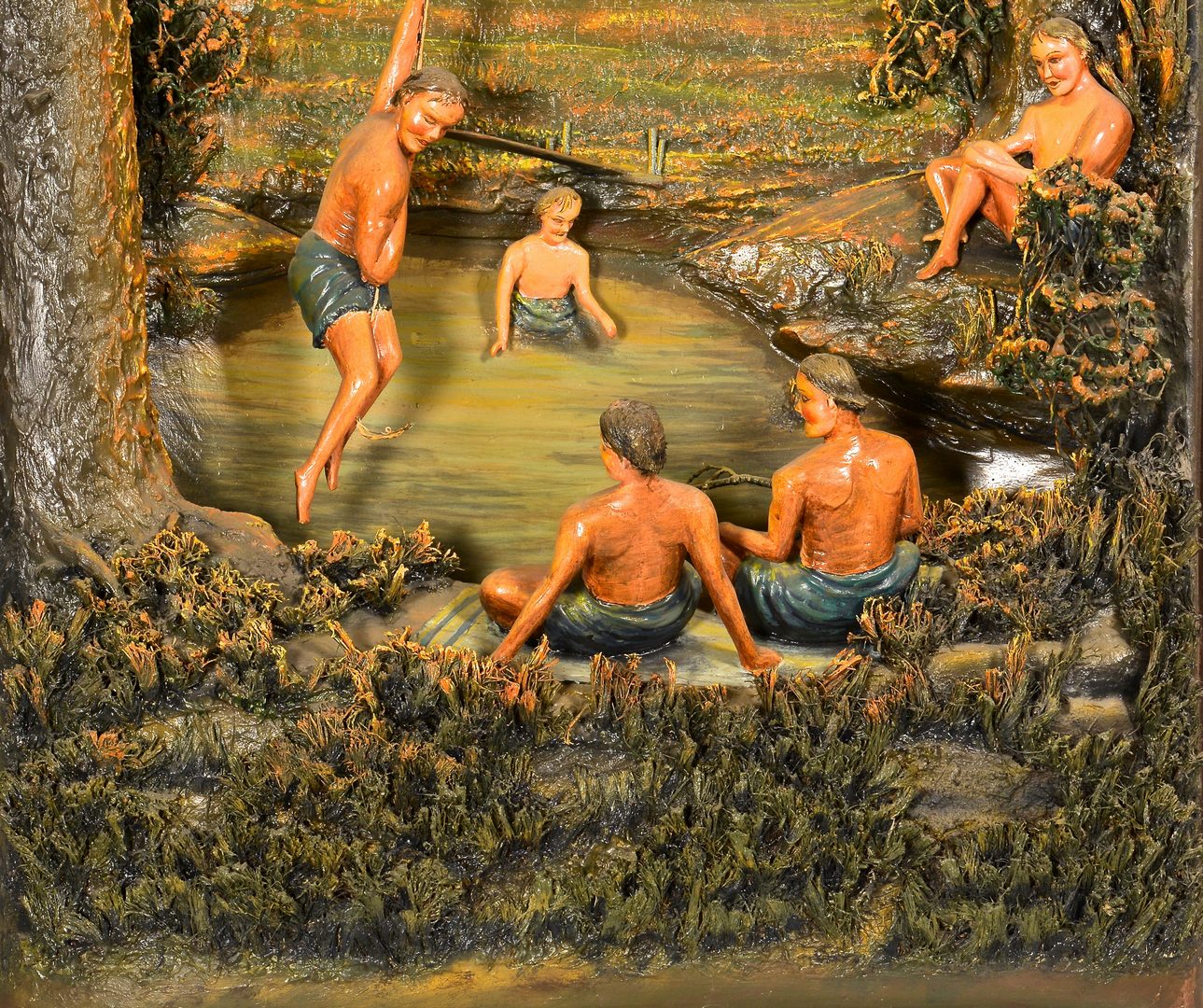 Lot 649: Swimming Folk Art Diorama Artwork by Aaron Zook