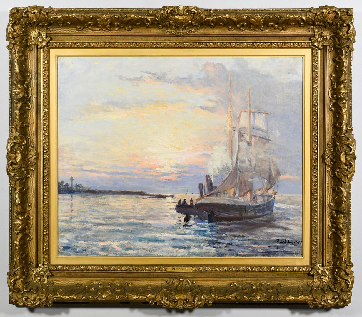 Lot 652: French Oil on Canvas Seascape , M. Colat