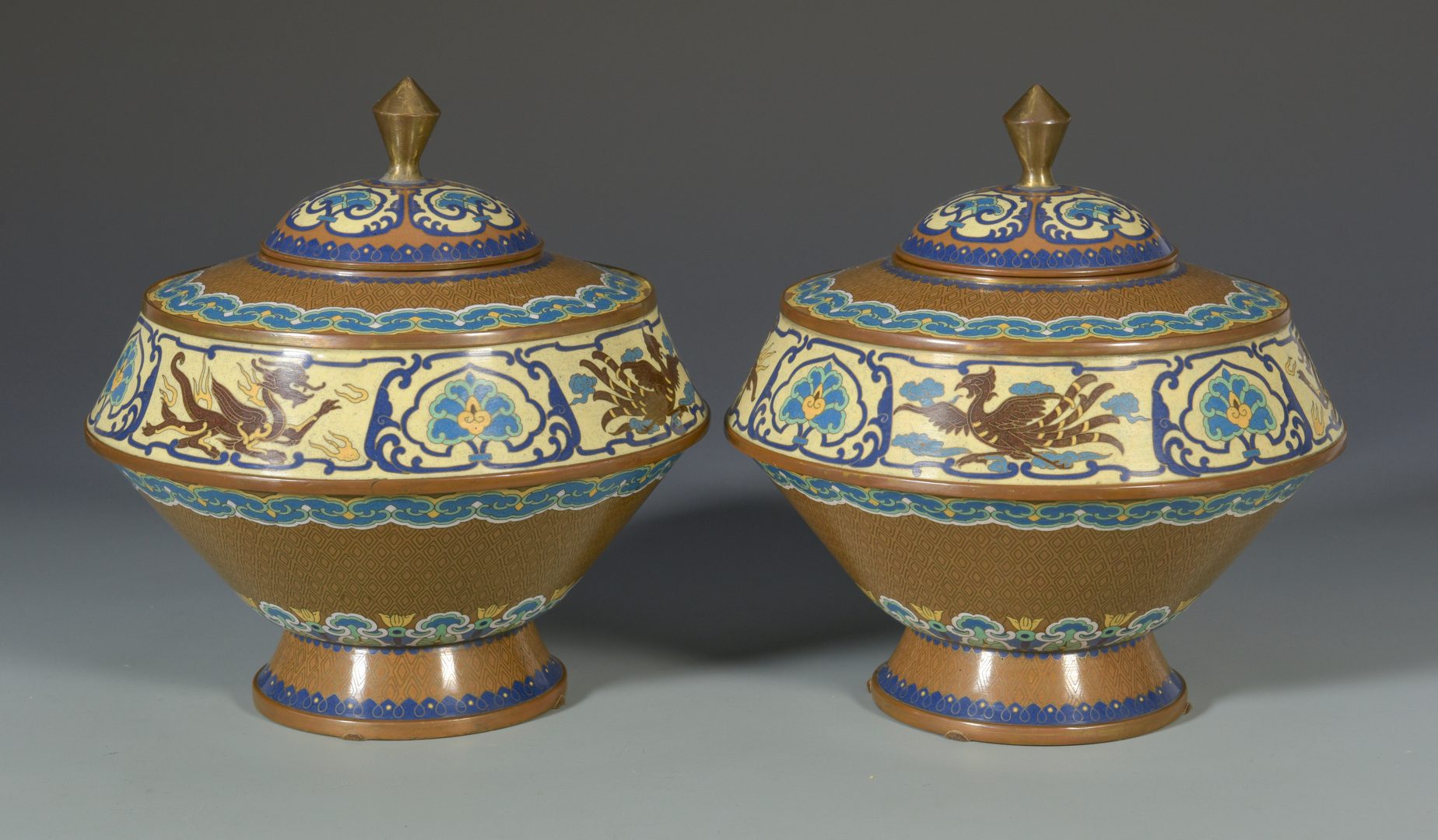 Lot 671: Pr. Asian Cloisonne Covered Vases