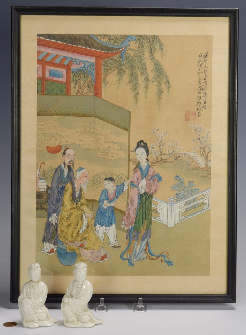 Lot 677: Blanc de Chine Guanyins and Painting on Silk