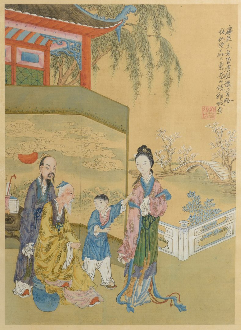 Lot 677: Blanc de Chine Guanyins and Painting on Silk
