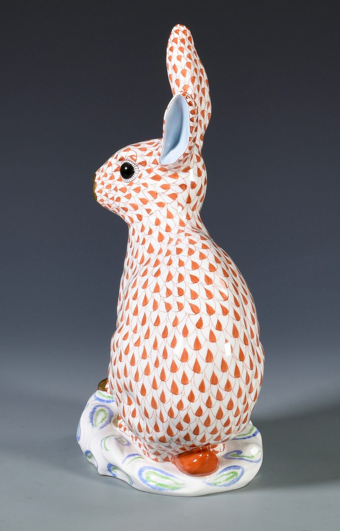 Lot 689: Large Herend Rabbit Figure w/ 2 Rabbit Miniatures