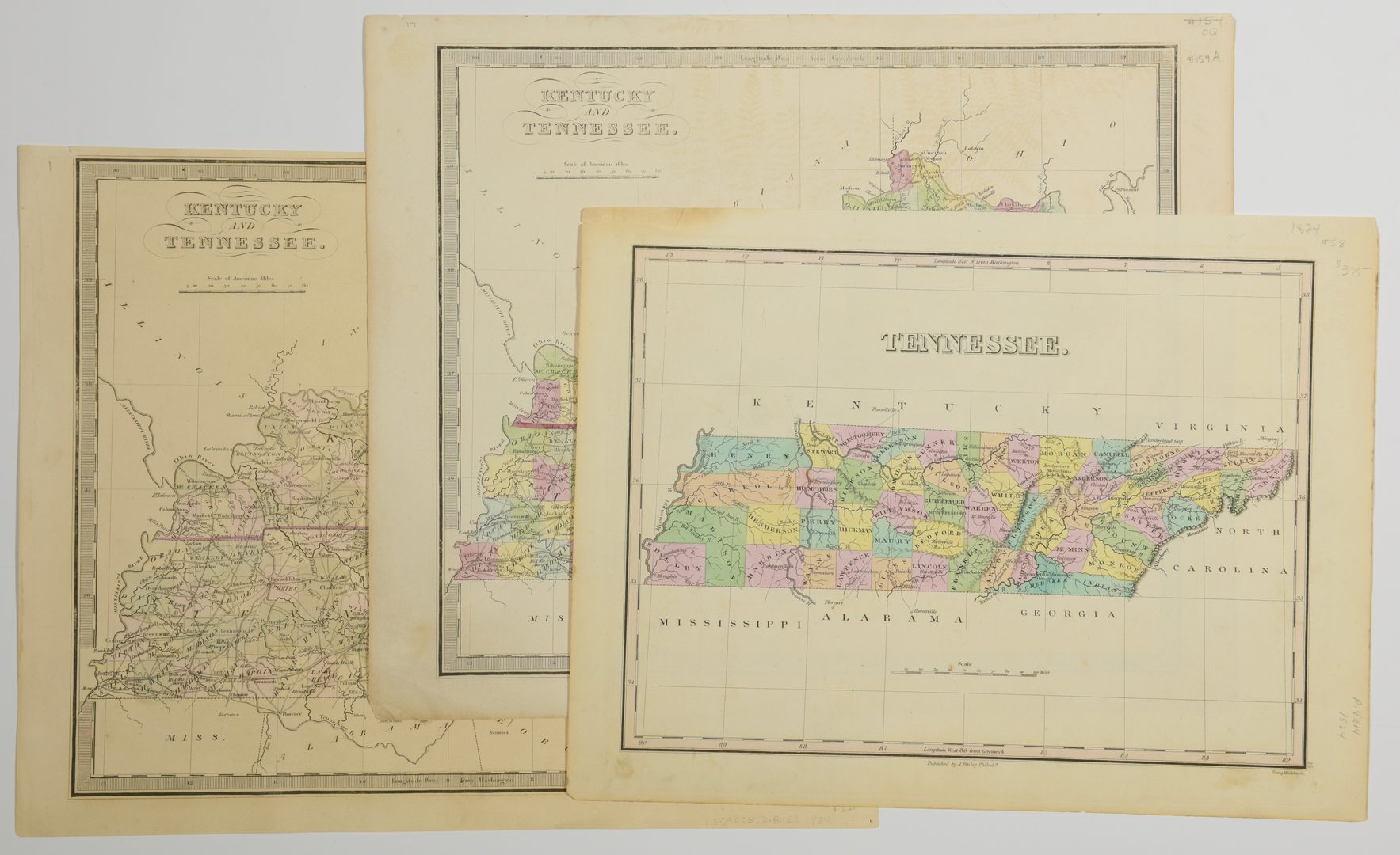 Lot 714: 3 TN and KY maps inc. Finley and 2 Greenleaf