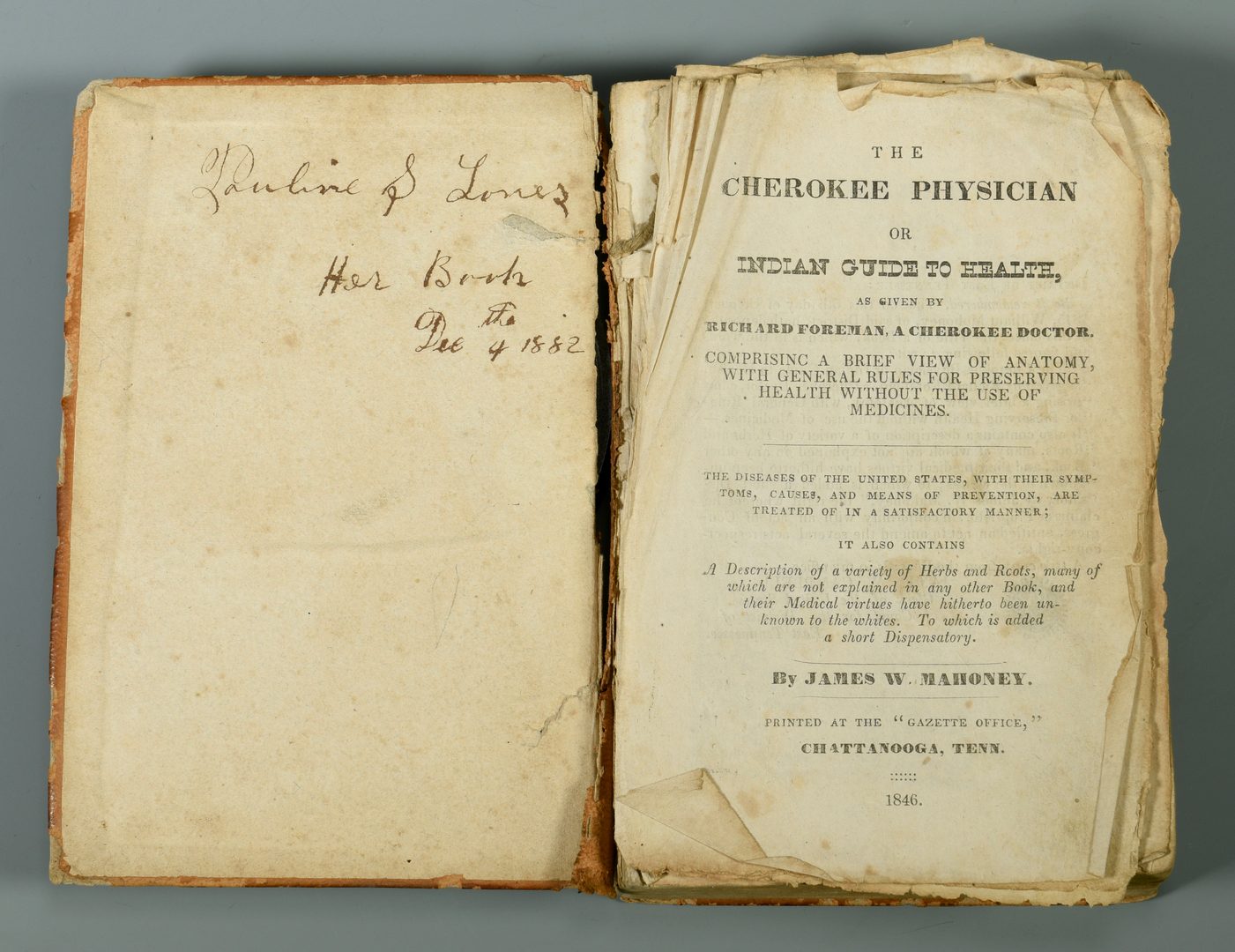 Lot 718: The Cherokee Physician or Indian Guide to Health