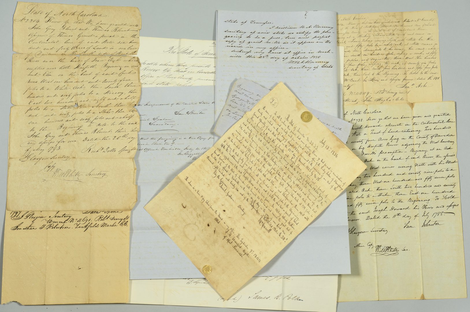 Lot 744: Copies of NC/TN Land Documents 1786-1840