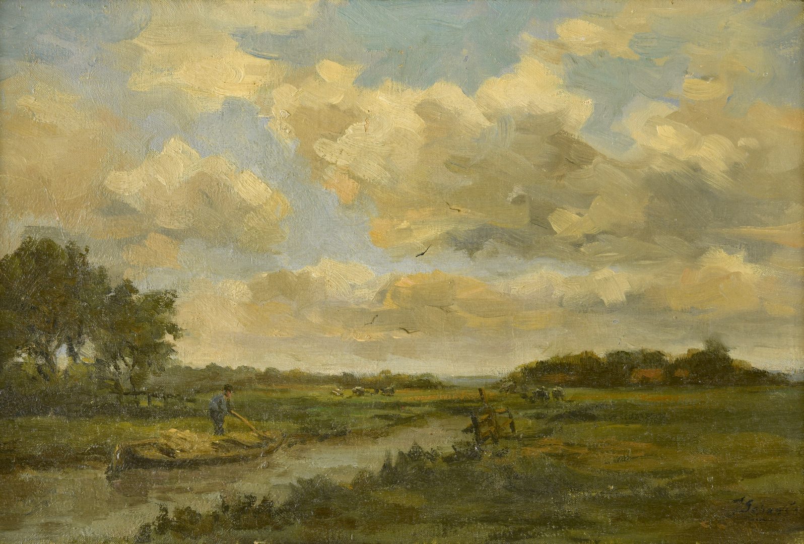 Lot 774: European Oil on Canvas River Landscape