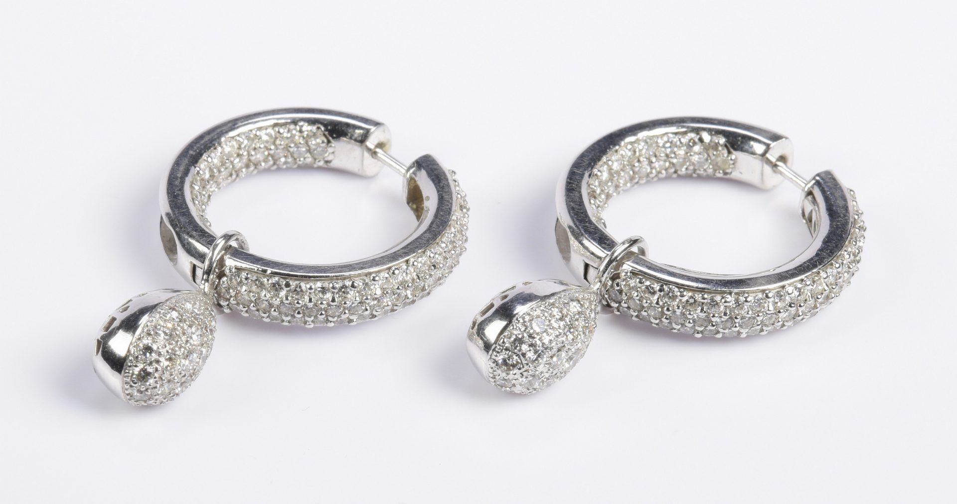 Lot 77: Diamond Hoop Earrings with Drops, 14K & 18K