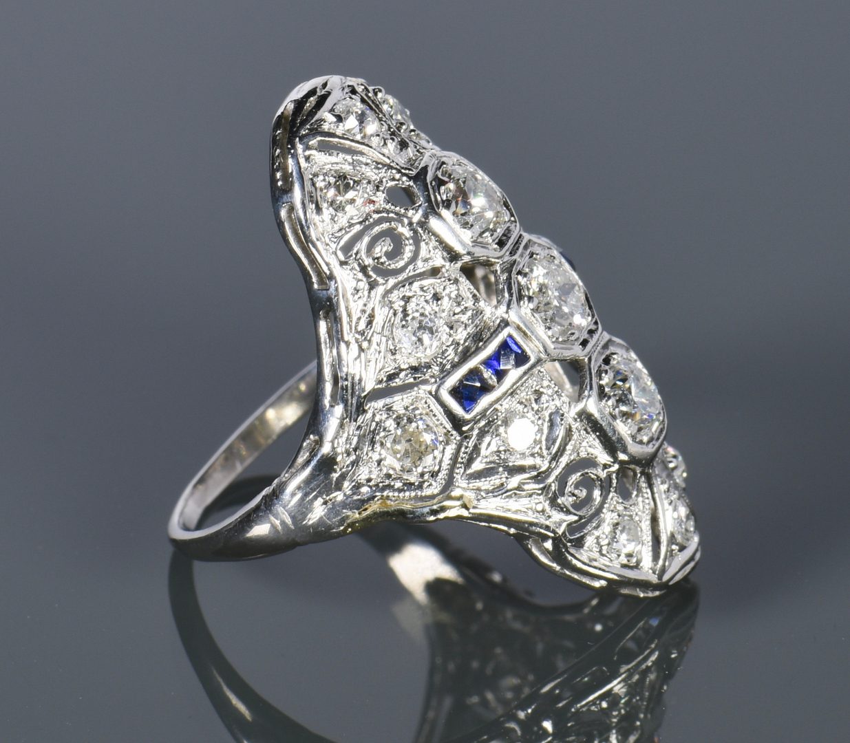 Lot 805: Art Deco Diamond and Sapphire Ring