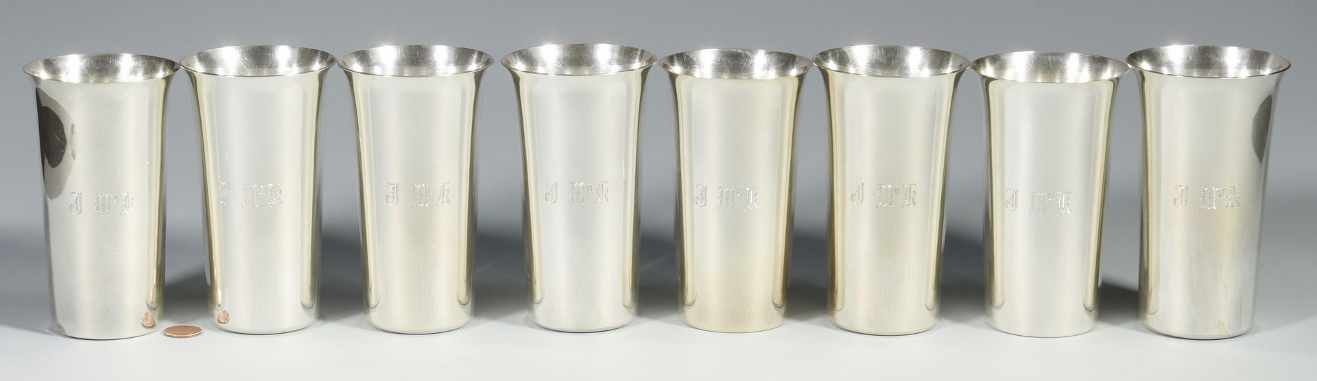 Lot 824: 8 Manchester Sterling Silver Beakers