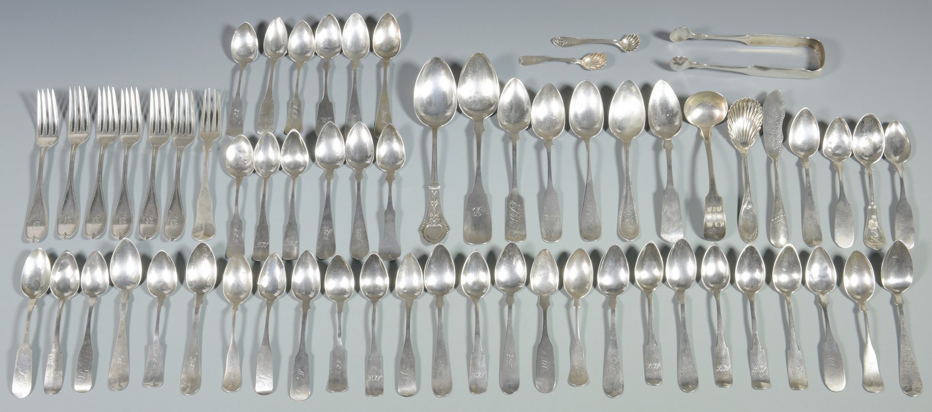Lot 861: Silver Flatware, Mostly Coin, 59 pcs.