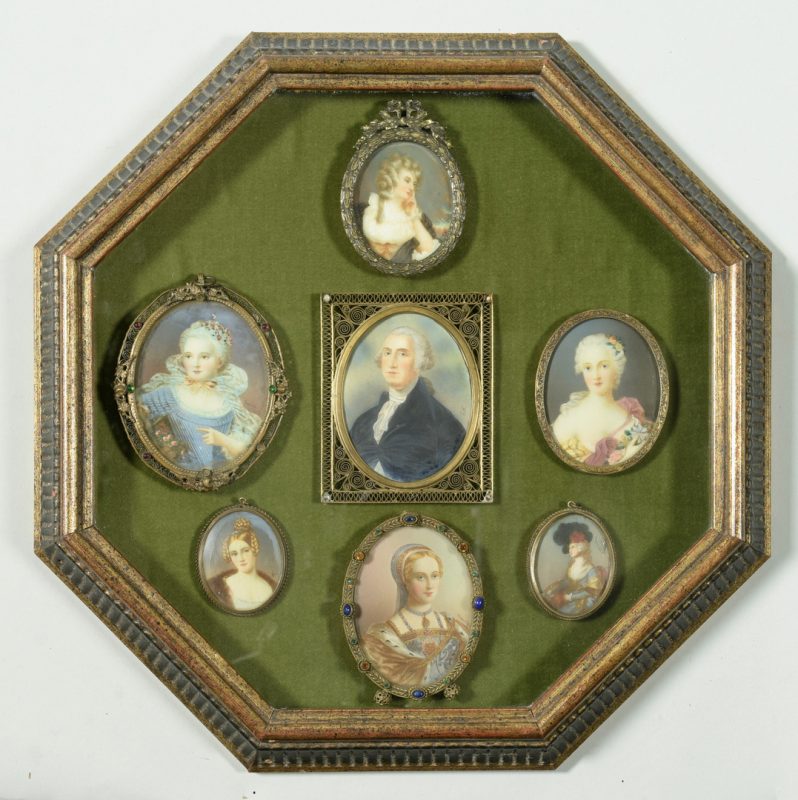 Lot 87: Framed collection of 7 Portrait Miniatures