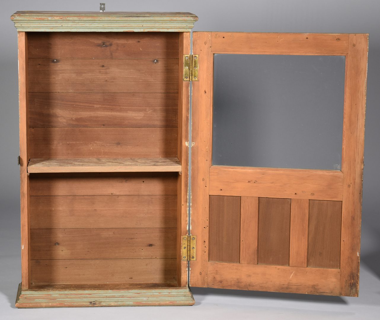 Lot 884: Green Painted Hanging Wall Cabinet & Wall Box