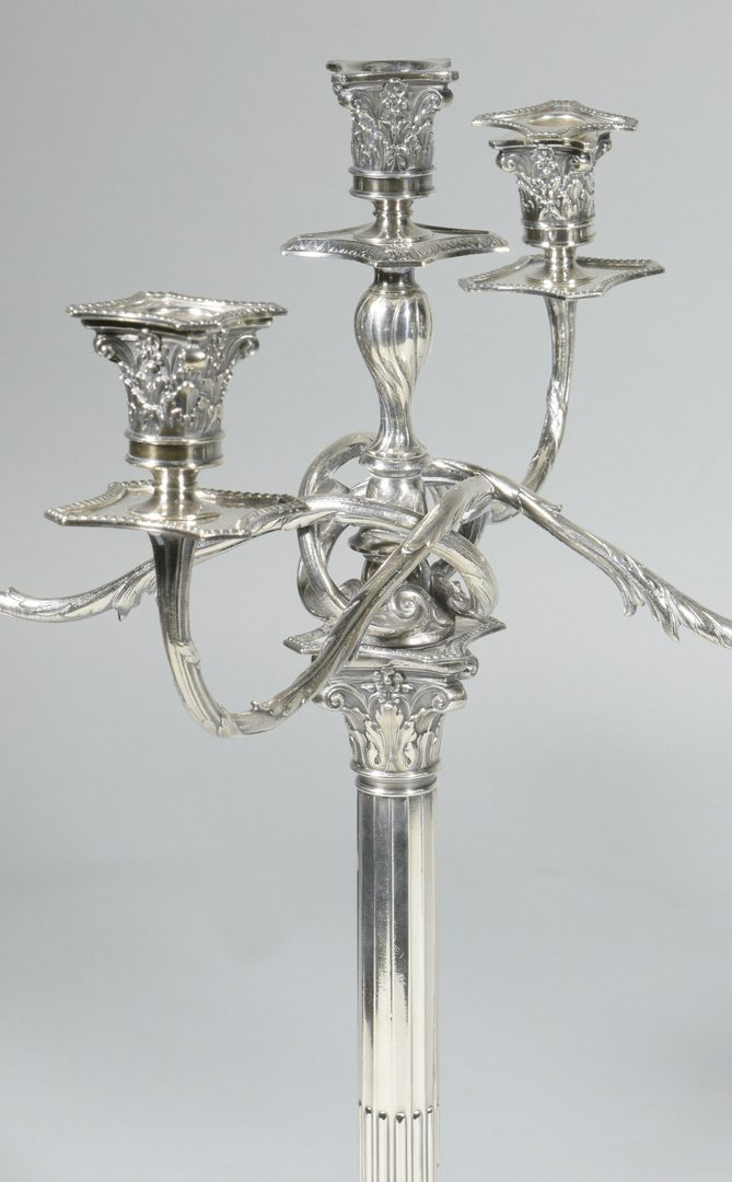 Lot 899: Sheffield Silverplated Candelabra and Epergne with 5 Glass Bowls