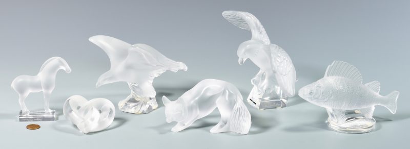 Lot 901: 5 Lalique Glass Animal Figures plus Heart