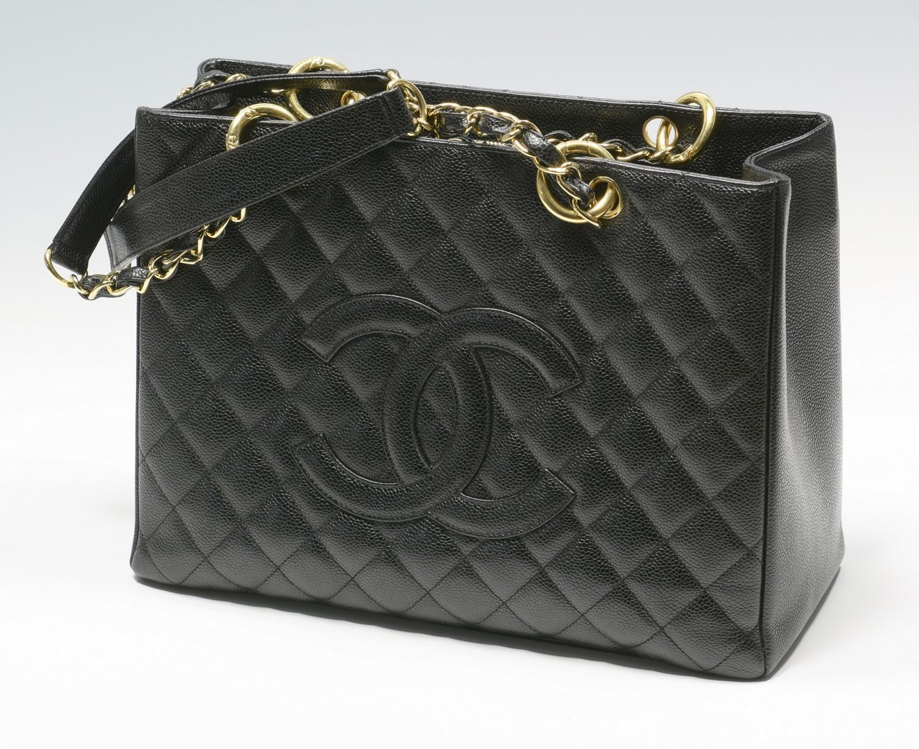 Lot 920: Black Chanel Grand Shopping Tote with Gold