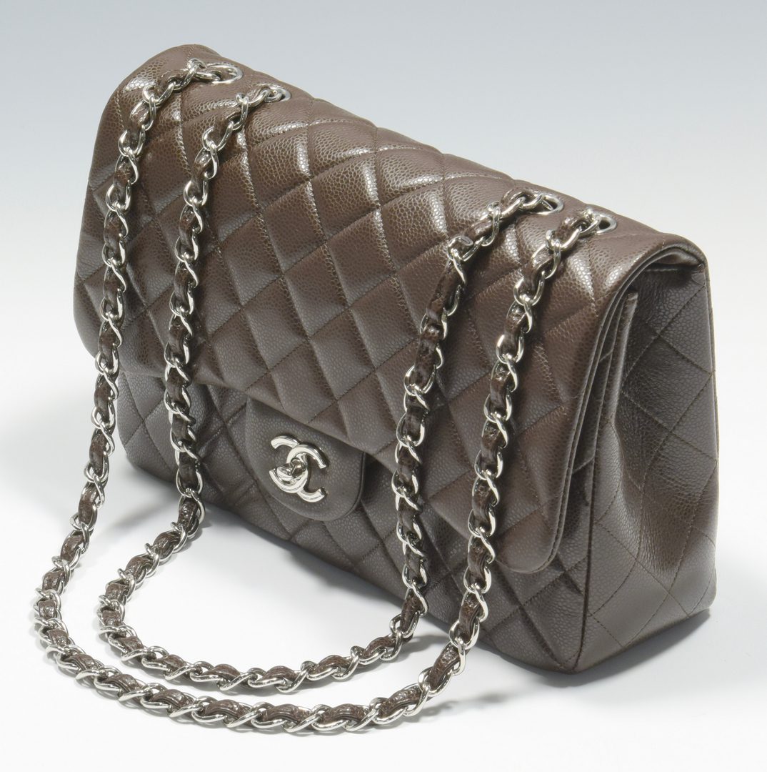 Lot 923: Chanel Jumbo Classic Flap Bag, Dark Brown Leather | Case Auctions