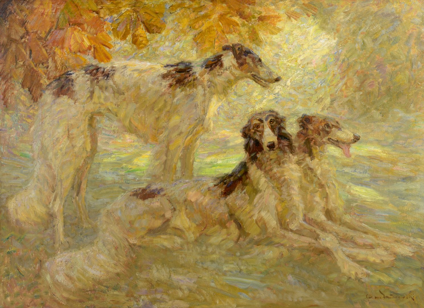 Lot 92: Large C.R. Von Dombrowski O/C, 3 Dogs