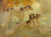 Lot 92: Large C.R. Von Dombrowski O/C, 3 Dogs, sold $11,800