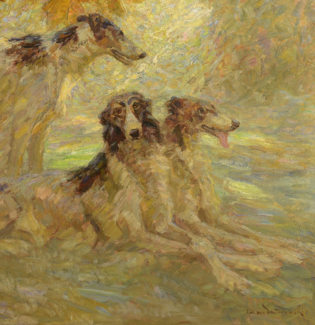 Lot 92: Large C.R. Von Dombrowski O/C, 3 Dogs