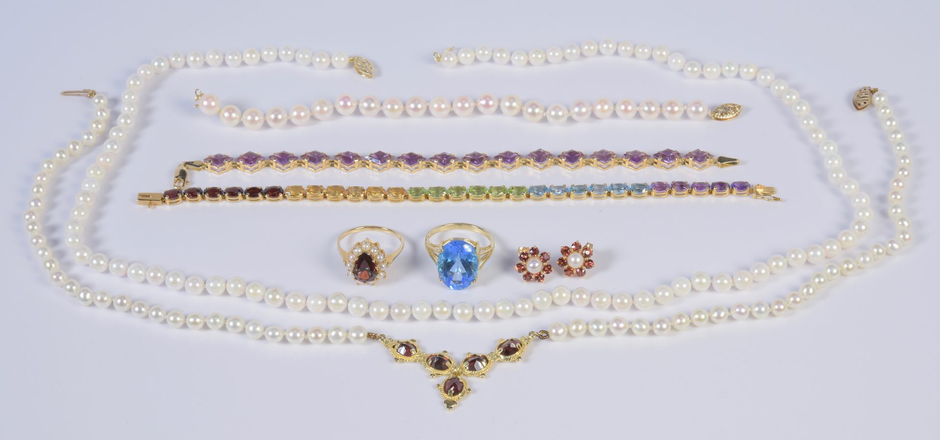 Lot 962: 14K Semi-precious plus Pearl Jewelry, 8 items