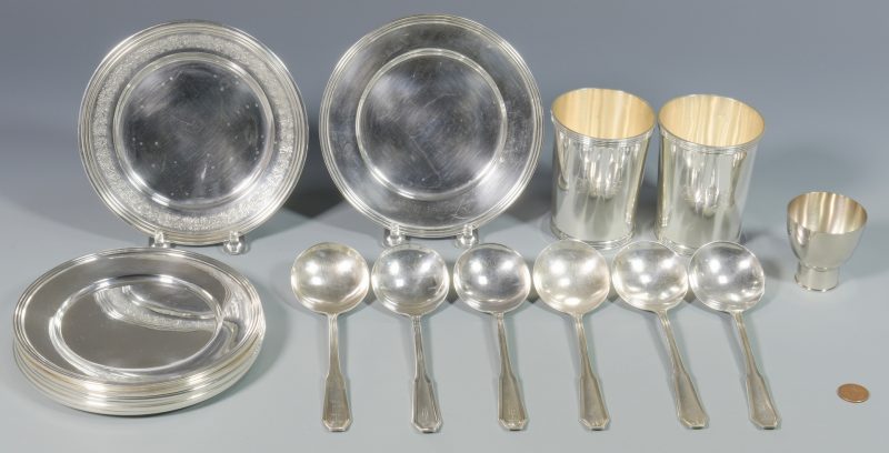 Lot 988: 17 Pcs. Sterling Silver: Cups, Plates, Spoons