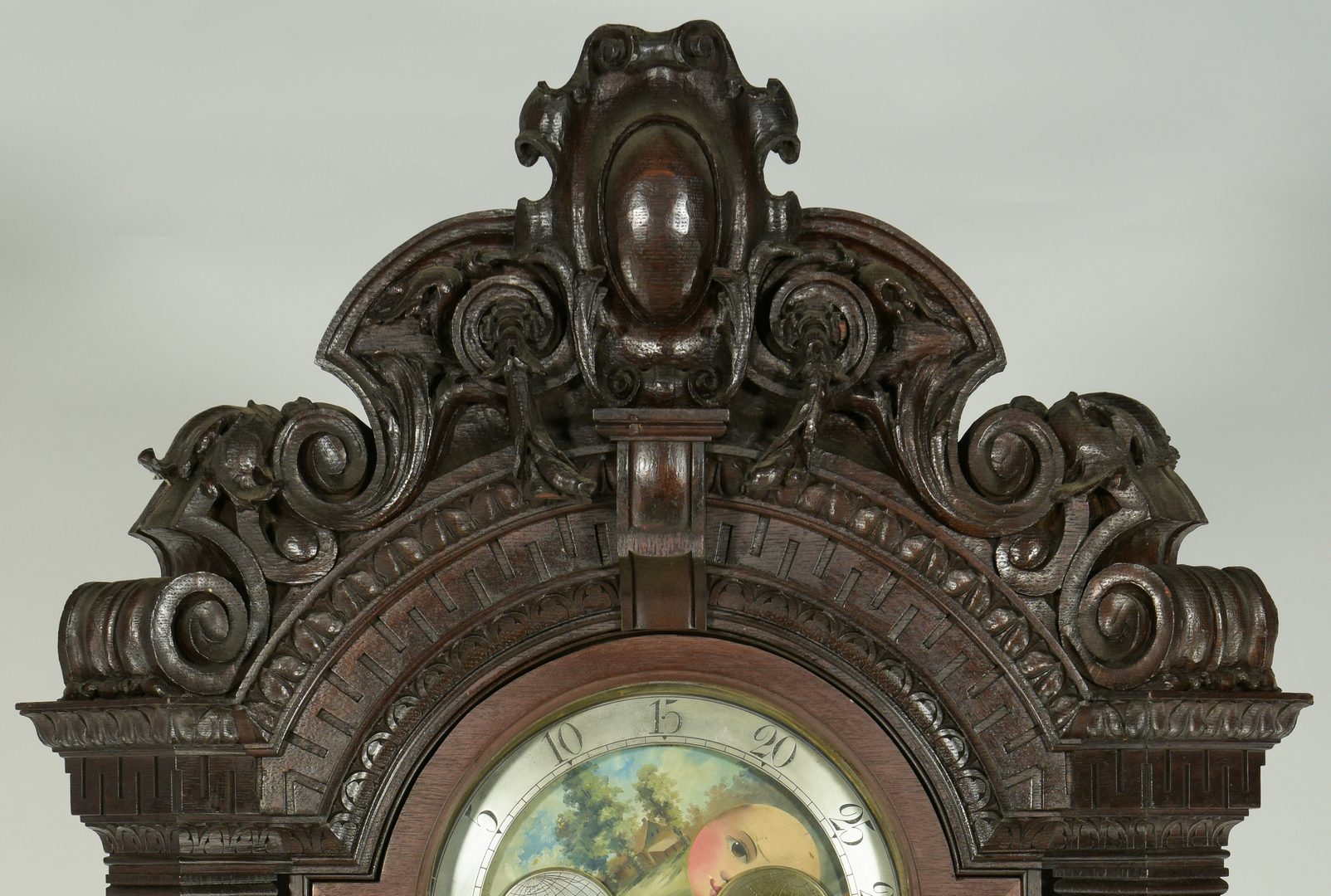 Lot 102: Tiffany Tall Case Clock w/ Carved Oak Case