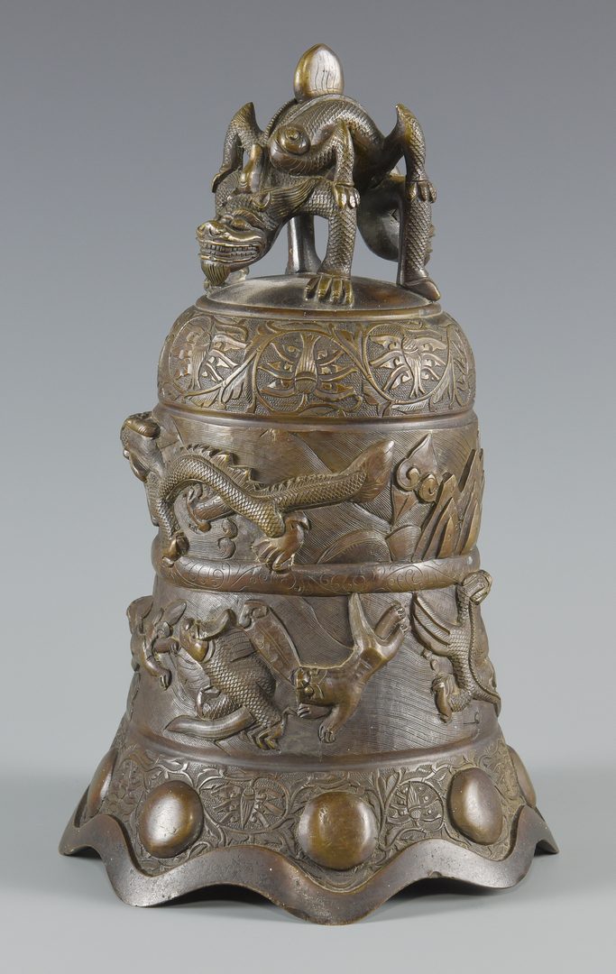 Lot 15: Asian bronze bell, censer, head